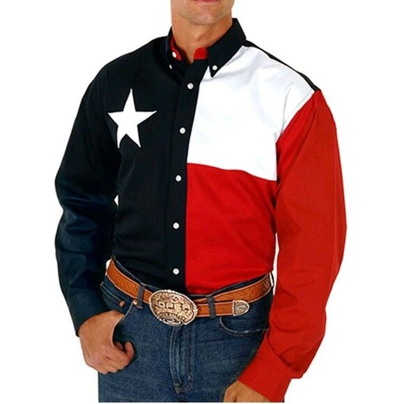 NWT Roper Texas Flag Long Sleeve Button Down Men's Western Shirt 2XL Rodeo - Picture 1 of 8